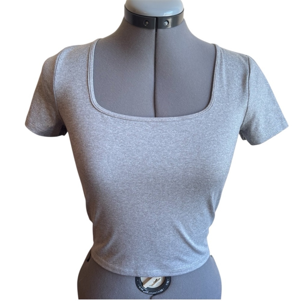 Hollister Grey Square Neck Fitted Baby Tee Y2K Basic Minimal Soft Girl Everyday